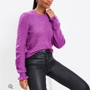 LOFT scalloped pointelle sweater soft Small